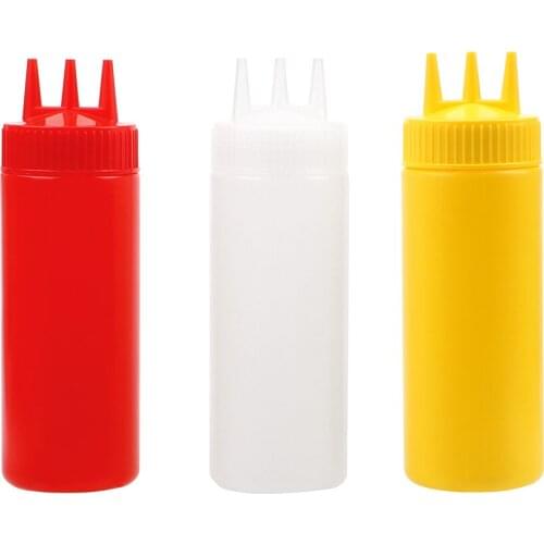 3 Holes 350ml Twist Cap Squeeze Bottle Ketchup Sauce Dispenser Bottles ​mayonnaise Squeeze Jar Kitchen Tools