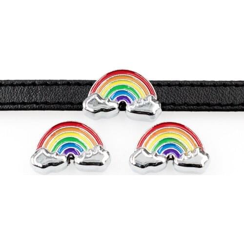 5pcs Slide Charms Internal Dia.8mm Jewelry Finding Fit 8mm Bracelet Wristband Pet Collar Key Chain Necklace Chain Gift Ribbon