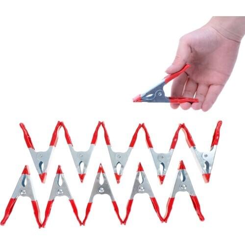 5pcs 4inch Mini Metal Heavy Duty Spring Clamps Crocodile Clip Red Plastic Tips Tool Clips Grip Holder DIY Hand Tools
