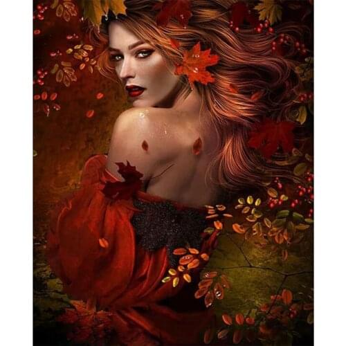 DIY 5D Diamond Painting Sexy Beauty Cross Stitch Diamond Embroidery Red Maple Leaf Picture Rhinestones Mosaic wall Art XN3125