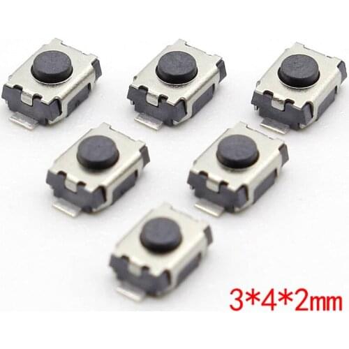 Free shipping 20PCS SMD 2Pin 3X4MM Tactile Tact Push Button Micro Switch Momentary Mini Electric DC DIY Model Toy Cars