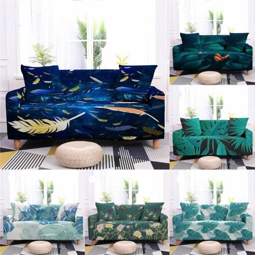 1/2/3/4 Seater Sofa Cover Green Tropical Plants Leaf Couch Cover Stretch Flower Feather Sofa Covers Living Room Protective Case