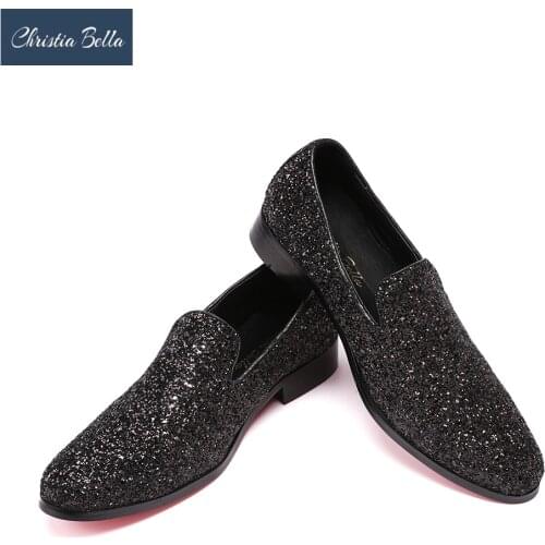 Christia Bella Mens Brand Designer Dress Shoes for Men Fashion Bling Sequined Wedding and Party Shoes Mens Flats Plus Size 47