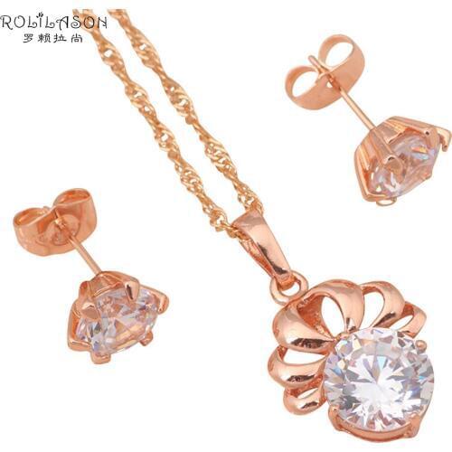 Rose gold Tone Zircon Multicolor Crystal Jewelry Sets Earrings Necklace pendant for women Fashion Jewelry JS369