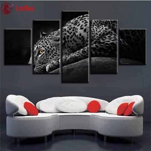 Diy Diamond Painting Black and white animal art, leopard Diamond Embroidery Full square round drilling 5d Diamond Mosaic5pcs