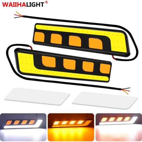 2Pcs Dual Color LED Bulbs White Amber Car COB Daytime Running Lights Turn Signal Light DRL Waterproof Auto Fog Lamp 12V