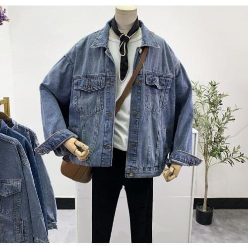 Oversized Denim Jacket Women Spring Autumn Loose Vintage Single-breasted Big pocket Casual Batwing sleeve Jeans Jaqueta Feminina