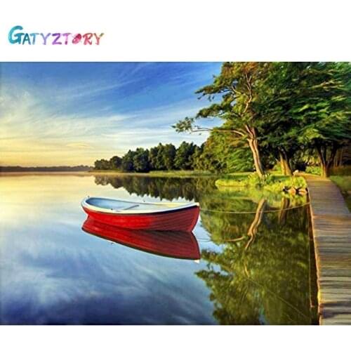 GATYZTORY 5D DIY Diamond Painting Landscape Boat Rival Kit Full Square/Round Embroidery Mosaic Art Picture of Rhinestones Home D