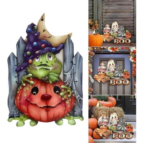 Halloween Hanging Ornament Creative Pumpkin Ghost Wooden Door Sign For Home Living Room Porch Decoration Jardim