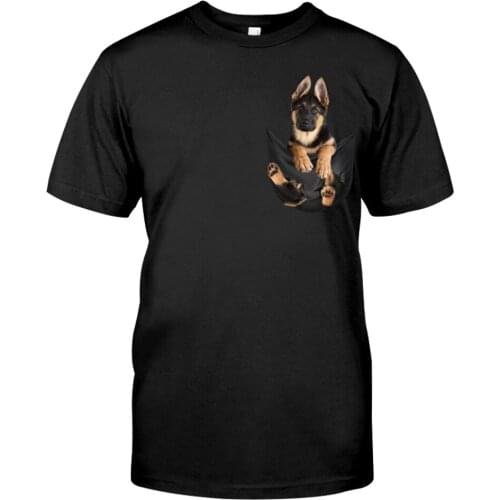 CLOOCL Cotton T-Shirt Fashion German Shepherd Pocket Printed Tshirt Harajuku Casual Tops Hip hop Cotton Black Tees Drop Shipping