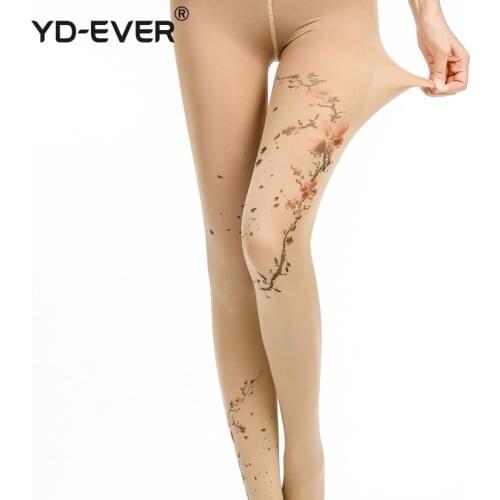 YD-EVER print women tights Cotton Jacquard Pantyhose brand fashion Thin Spring Autumn Tattoo Colored Printed Hosiery 356