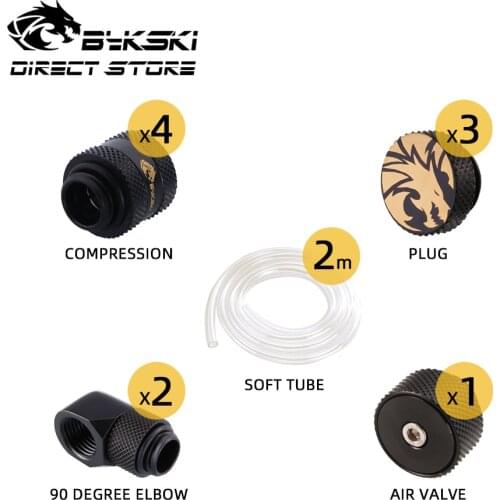 Bykski 8pcs Soft Tube Fitting Kit G1/4 Compression 90 Degree Elbow M/F Air Valve Plug Adapter Combo For OD13/16/19MM PVC Hose