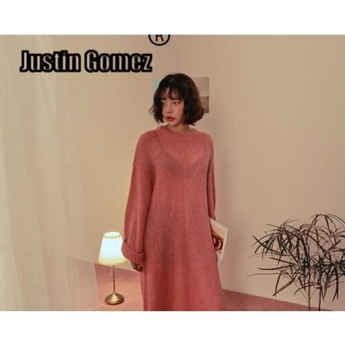 Knee-high Korean Loose Autumn Sweater Winter 2019 Thickness Long Clothing for Women New Pure Color Simple Knit Sweater Women