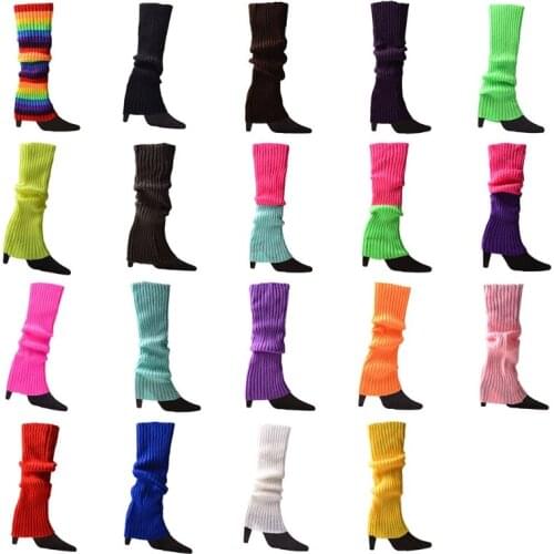 L93F Women 80s Fluorescent Neon Colored Knit Leg Warmers Ribbed Footless Socks Stockings Halloween Dance Party Accessories