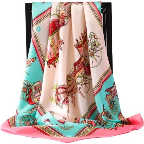 Fashion Neckerchief Scarf For Women carriage Print Silk Satin Hijab Scarfs 90cm Square Shawls Headband Scarves For Ladies 2020