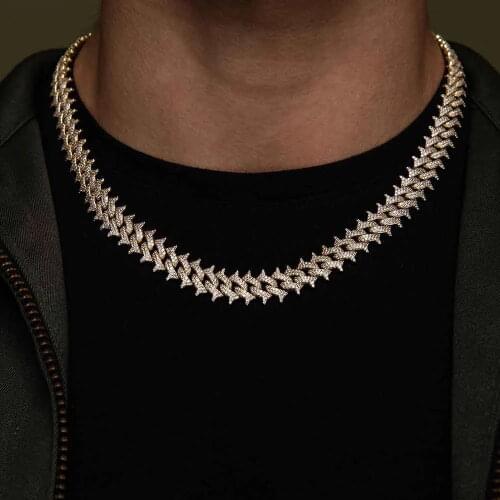 Hip hop bilng boy men jewelry high quality micro pave 5A cz iced out bling cubic zirconia spiked Cuban chain necklace