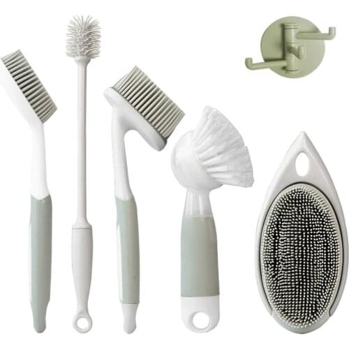 Kitchen Dish Silicone Sink Cleaning Brush Set, Protect Surface,with Hooks,5 in1(5PCS)