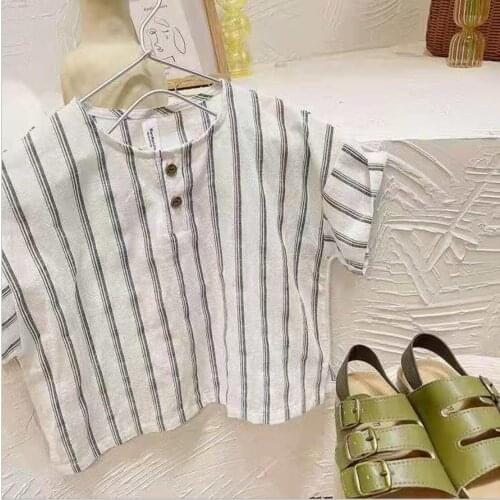 2021 new girls boys striped shirt cotton shorts sleeve summer kids top
