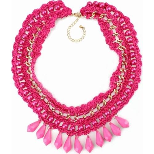 New Arrival String Braided Gold Chain Pendant Choker Statement Simulated Pearl Necklace Jewelry for Women