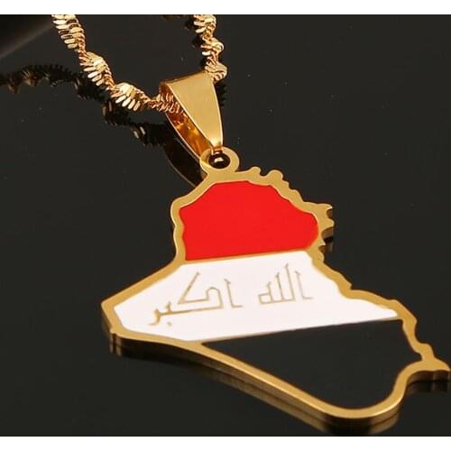 Stainless Steel Iraq Map Pendant Necklace Gold Color Map of Iraq Women Charm Jewelry