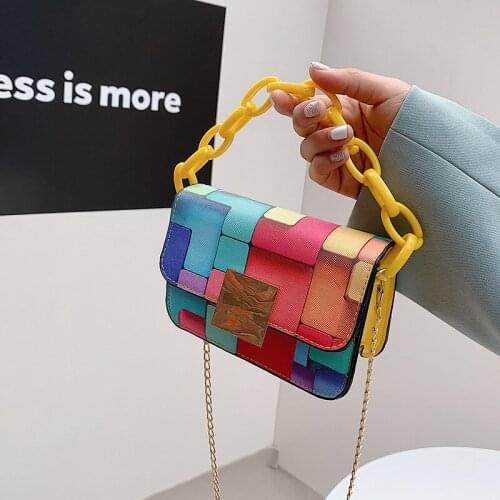 Wriufred Personalized color lattice small square bag metal square buckle chain messenger bag fashion exquisite shopping bags