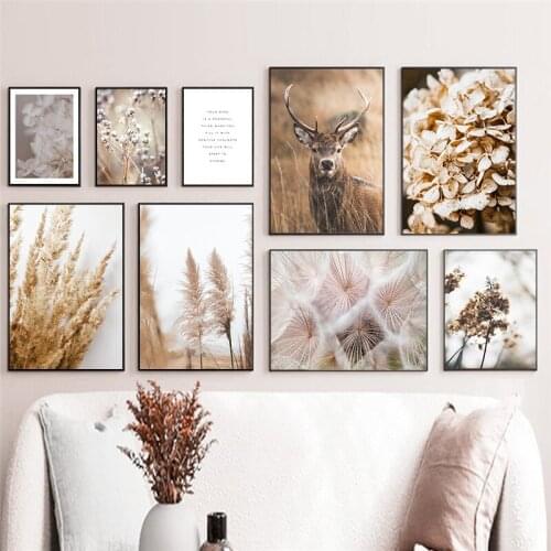Landscape Posters Bouquet Art Print Deer Poster Scandinavian Canvas Painting Plant Prints Nordic Wall Pictures Living Room Decor