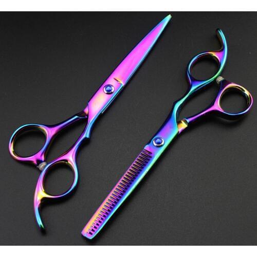 Professional Japan 440c 6.0 inch purple cutting shears thinning barber cut hair scissors style salon hairdressing scissors set