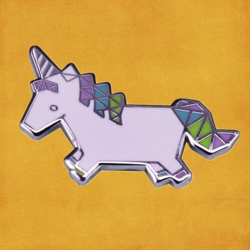 Rainbow Unicorn Horse Colorful Geometric Origami Animal Enamel Pin cute Pony Foal paper crafts brooch Metal Badge Jewelry