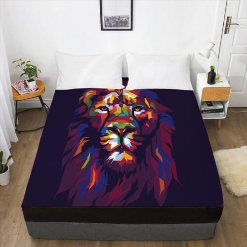 Luxury Elastic fitted sheet bed sheet With An Elastic Band Mattress Cover 150x200 Bed cover for home animal colorful lion