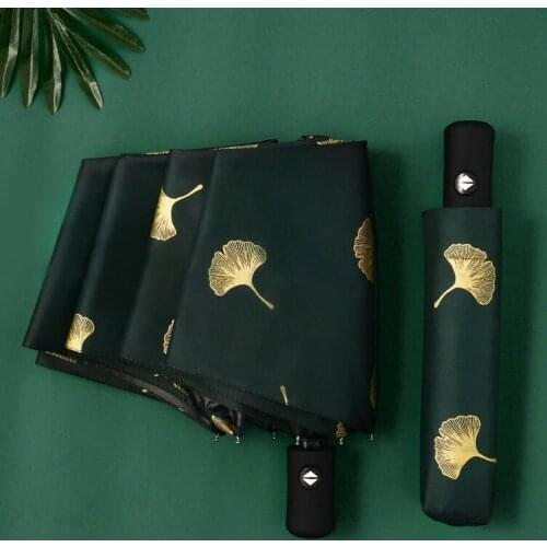 Fashion Ginkgo Biloba Design Automatic Umbrella Windproof UV Protect Umbrella For Women Girl Sunny And Rainy Folding Parasl
