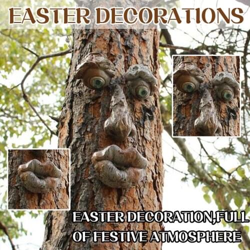 Bark Ghost Face Facial Features Decoration Easter Outdoor Creative Props Garden Decoration Outdoor Easter Jardineria Decoracion