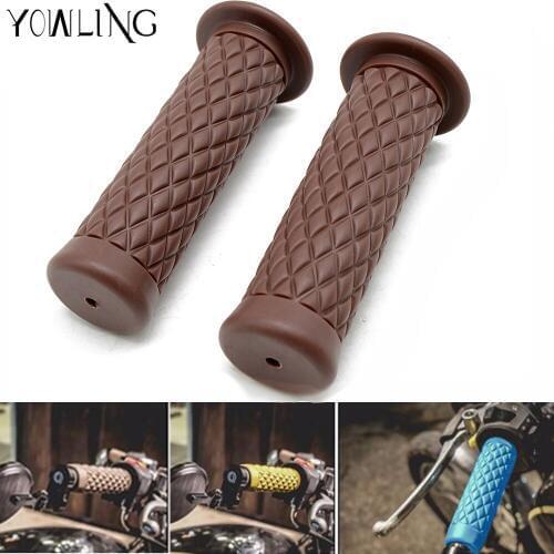 YOWLING Vintage Retro Hand Grip Motorcycle Grips 7/8" 22mm Brown Diamond Handlebar Hand Grip and Bar Ends