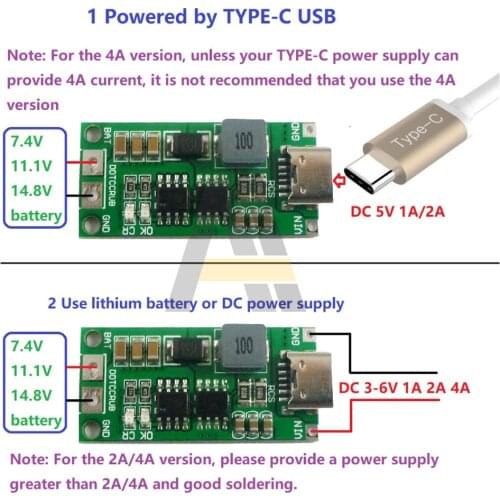 Multi-Cell 2S 3S 4S Type-C DC 3-6V To 8.4V 12.6V 16.8V Step-Up Boost LiPo Polymer Li-Ion Charger 7.4V 11.1V 14.8V 18650 Module