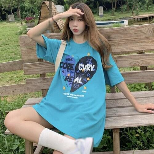 Women Loose Solid T-Shirt Korean Style Clothes Summer Round Neck Short Sleeves Tee Top T-Shirts