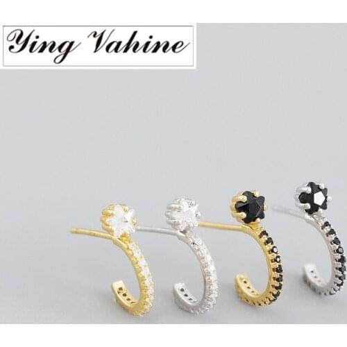 Ying Vahine 100% 925 Sterling Silver Small Zircon Letter "C" Shape Hoop Earrings for Women