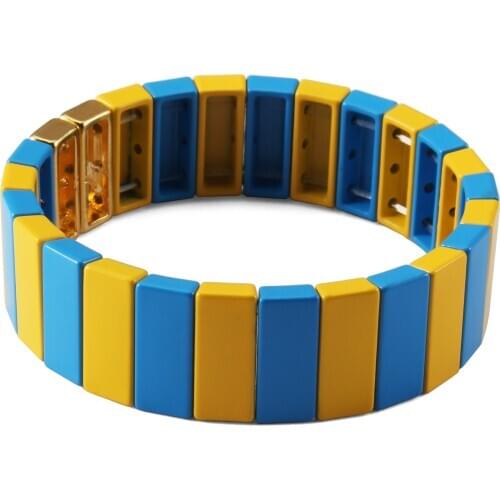 Rainbow Enamel Tile Bracelet Woman Bohemia Elastic Rainbow Stackable Tile beads woman Bracelet valentines day girl friend Gift