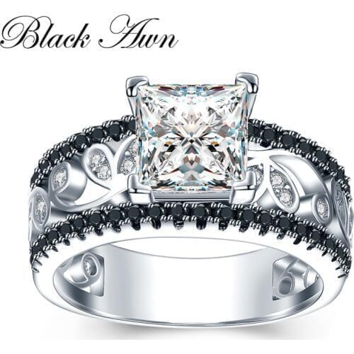 [BLACK AWN] Real 925 Sterling Silver Female Engagement Ring Trendy Wedding Rings for Women Sterling Silver Jewelry C020