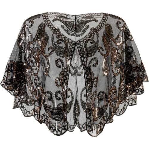 Winter Womens 1920s Shawl Beaded Sequin Deco Evening Cape Bolero Flapper Cover up summer womens scarf Polyester Sequined 2019