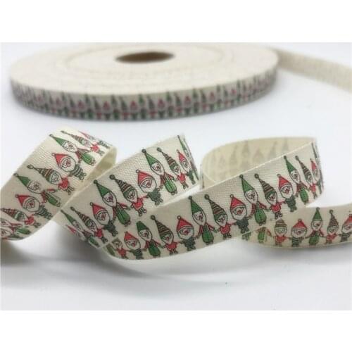 10mm 15mm 25mm 5Yards/Lot Printed Christmas Ribbon Handmade Design Cotton Ribbon For Sewing Fabric Christmas Decoration