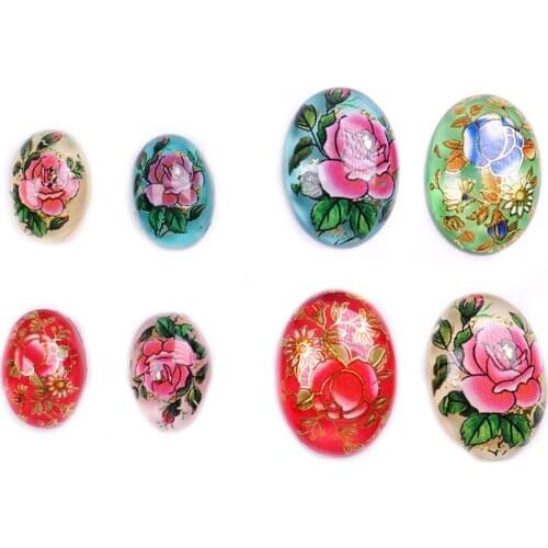 10pc Mix color Flat Teardrop Oval Cabochons Beads combination with Vintage Japanese Colored Drawing for DIY Jewelry Making