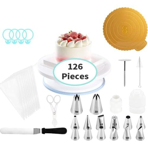 126Pcs Cake Decorating Tools Turntable Pastry Bags Nozzle Bakware Baking Accessories Baking Tools Cake Baking Set Cake Turntable
