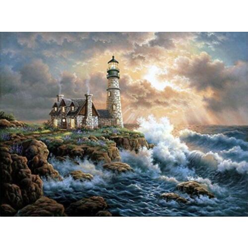 14/16/18/27/28 Lighthouse large moon Seaside Scenery Needlework Embroidery DIY DMC Cross Stitch Kits Crafts Handmade