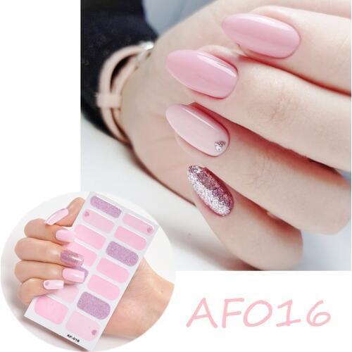 14 Tips Nail Polish Stickers European Style Solid Color Gradient Pattern Self-Adhesive Nail Art Decals Strips Manicure