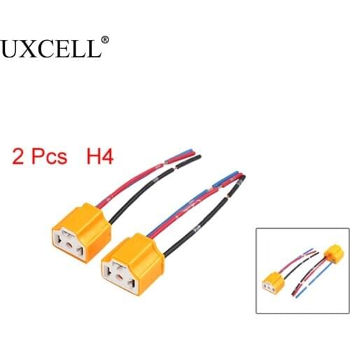 2 Pcs Yellow Car Ceramics H4 Headlight Connector Lamp Bulb Socket Harness