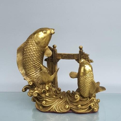 5" Chinese Seikos Bronze Carp statue Carp Jumping into the Dragon Gate Implication Promoted to Fei Huang Tengda