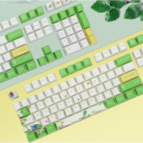 69HA 108 keys PBT Keycaps Lettering Keys OEM Injection Key Summer Lotus Mechanical Keyboard Key Switches