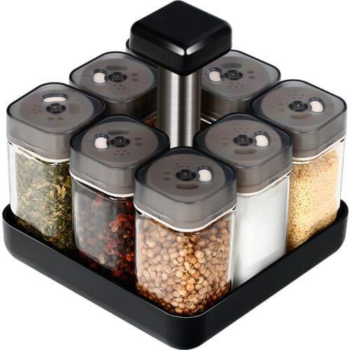 8Pcs Condiment Set Spice Jar Rack Kitchen Cruet Condiment Bottle Coffee Sugar Seal Jar Container
