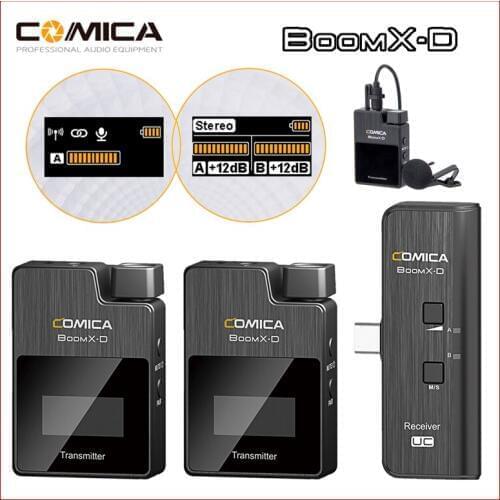 Comica BoomX-D For Smartphone Video D1 D2 UC1 UC2 2.4g Wireless Microphone Digital Transmitter Kit Mini Cellphone Mic Receiver