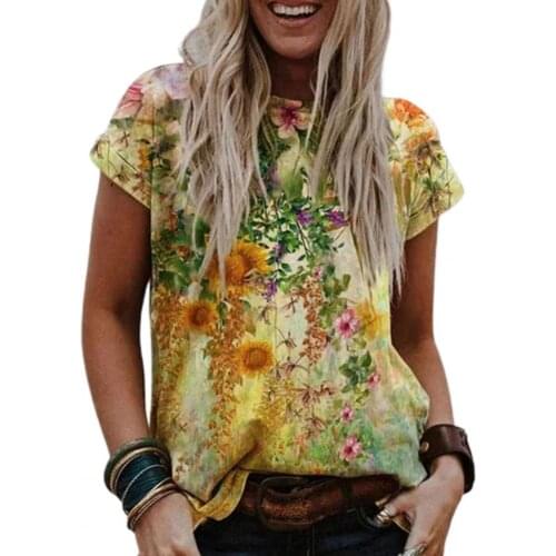 Summer Floral Print Short Sleeve Blouse Shirt 2021 Vintage O-Neck Short Sleeve Pullover Casual Loose Elegant Tops Women Blouses