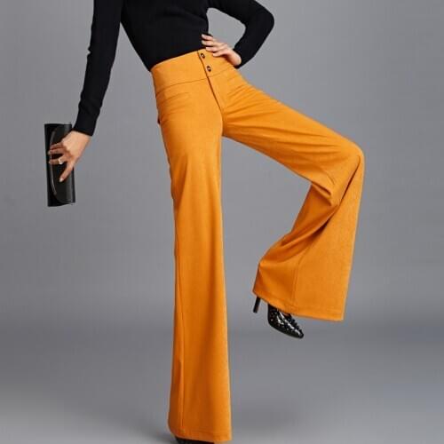 Autumn Spring Fashion Woman High Waisted Orange Wide Leg Trousers , Fall 2018 New 3XL XXL Elegant Casual Pants For Woman
